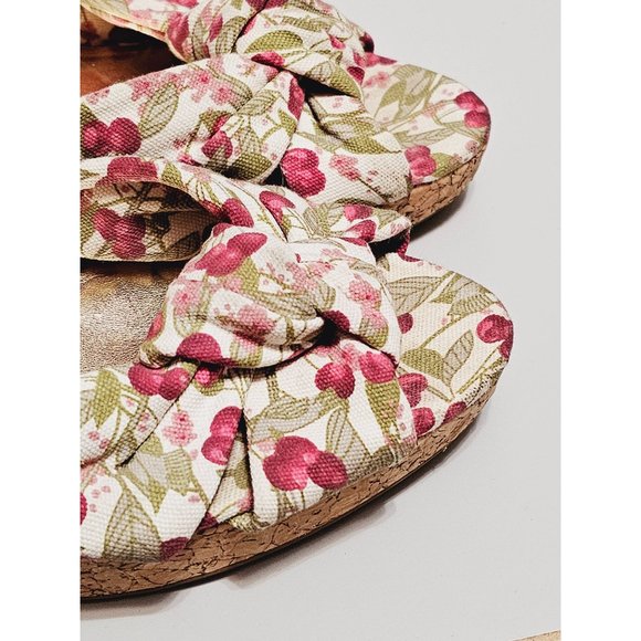 H&M Cork Cherry Print Canvas Wedge Heels Size 8 Knot Top Rockabilly - Picture 4 of 10